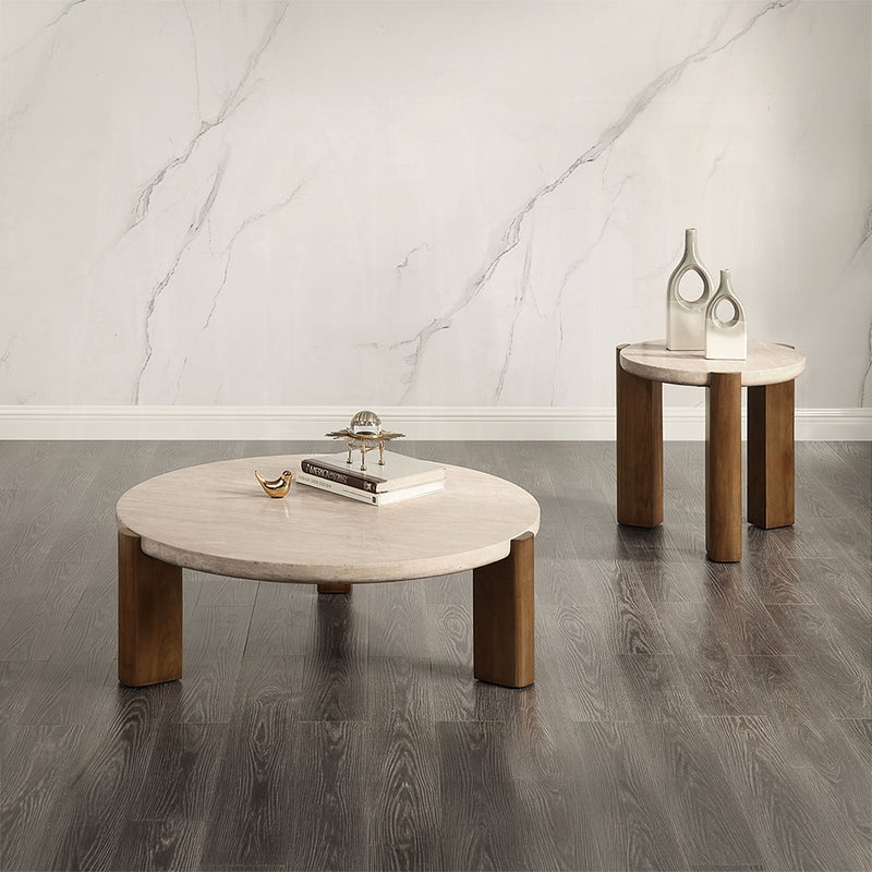Acme Furniture Leonardo Travertine Dark Oak End Table
