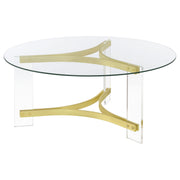 Coaster Furniture Janessa Clear Matte Brass 3pc Coffee Table Set