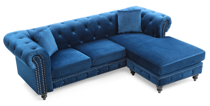 Glory Furniture Nola Navy Blue Velvet Reversible Sectional