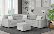 Global Furniture U9401 Nickel Sectional with 3 Pillows and Ottoman