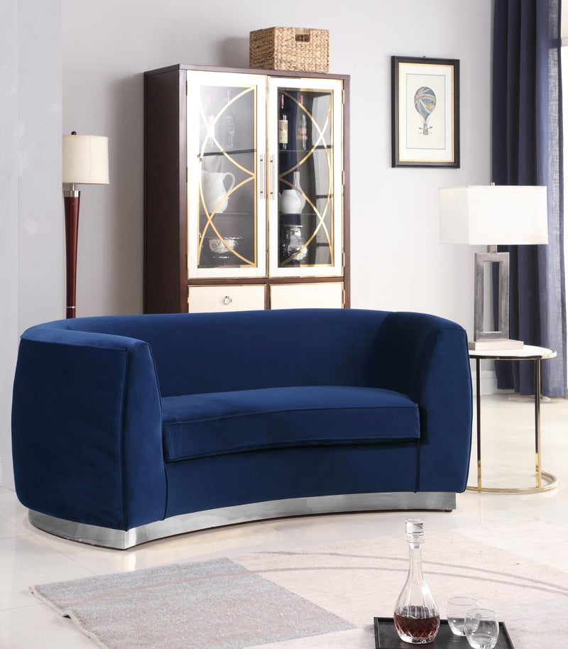 Meridian Furniture Julian Grey Velvet Chrome Loveseat