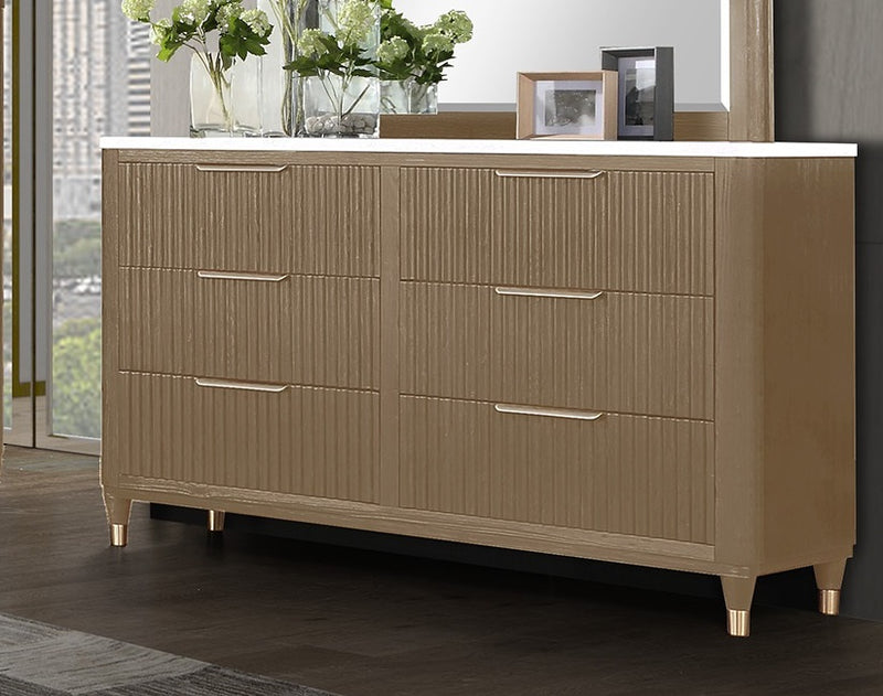 Crown Mark Kara Cerused Natural Dresser and Mirror