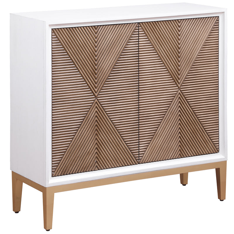 Coaster Furniture Gretchen Distressed White Brown Fluted Parquet Cabinet