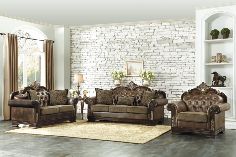 Home Elegance Croydon Brown 3pc Living Room Set