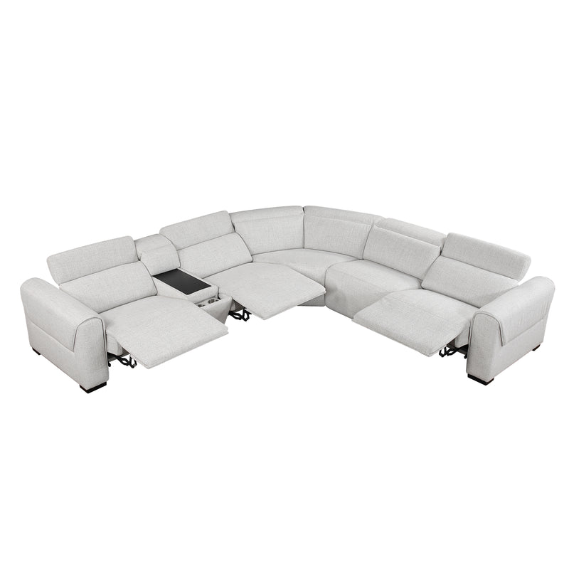 Home Elegance Mcpherson Beige 6pc Modular Power Reclining Sectional with Headrests