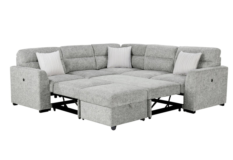 Global Furniture U9401 Nickel Sectional with 3 Pillows and Ottoman