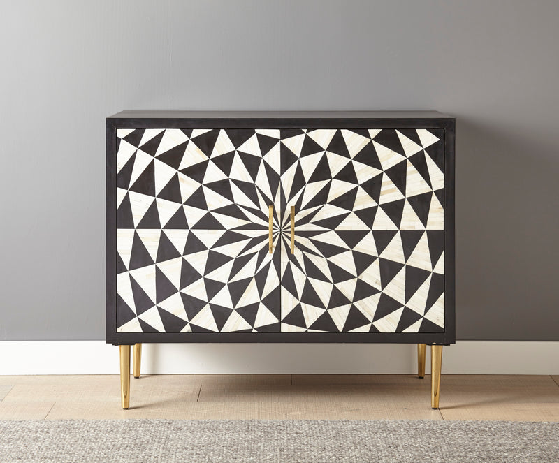Steve Silver Benzara Black White 2 Door Bone Inlay Sideboard