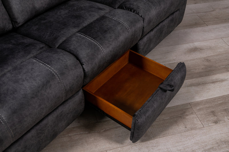 Global Furniture U7303 Domino Granite Reclining Sofa with Drop Down Table and Drawer
