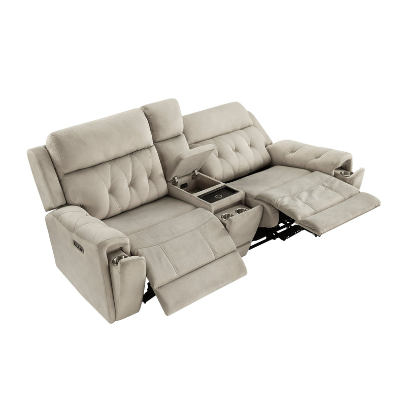 Home Elegance Celeste Taupe Power Double Reclining Love Seat with Console