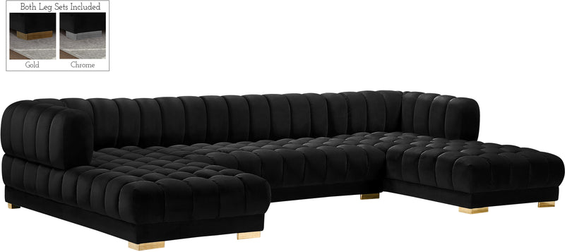 Meridian Furniture Gwen Black Velvet 3pc Sectional