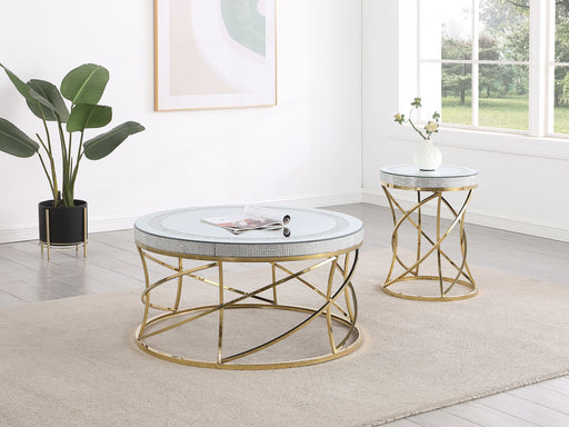 Coaster Furniture Elise Gold 3pc Round Coffee Table Set