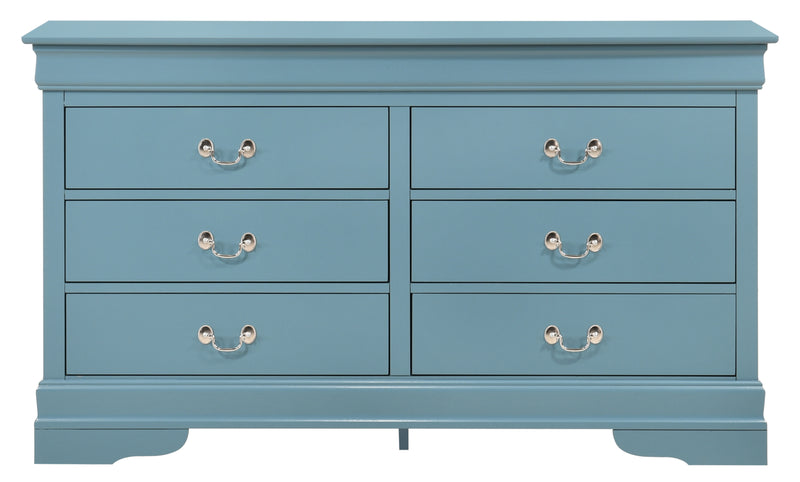 Glory Furniture Louis Phillipe Teal 6 Drawers Dresser