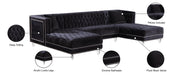 Meridian Furniture Moda Black Velvet 3pc Sectional