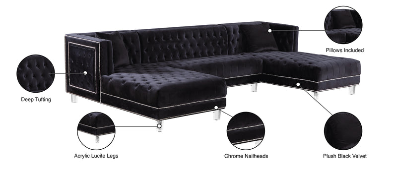 Meridian Furniture Moda Black Velvet 3pc Sectional
