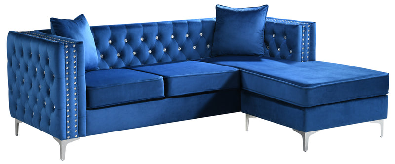 Glory Furniture Paige Blue Velvet Sofa Chaise