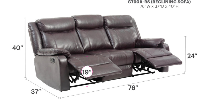 Glory Furniture Ward Black Faux Leather Double Reclining Sofa
