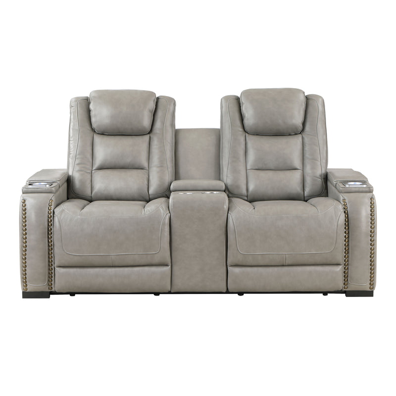 New Classic Furniture Breckenridge Light Gray Console Loveseat with Power Footrest and Headrest