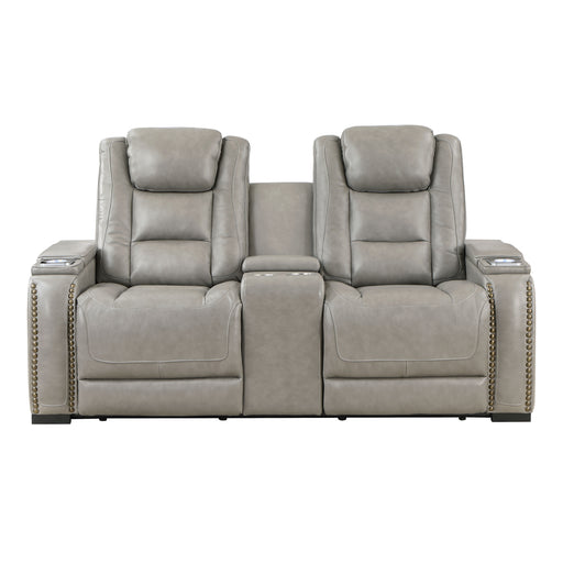 New Classic Furniture Breckenridge Light Gray Console Loveseat with Power Footrest and Headrest