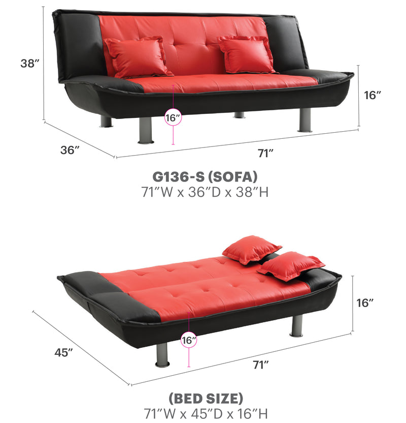 Glory Furniture Lionel Black Red Faux Leather Sofa Bed
