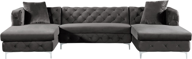 Meridian Furniture Gail Grey Velvet 3pc Sectional