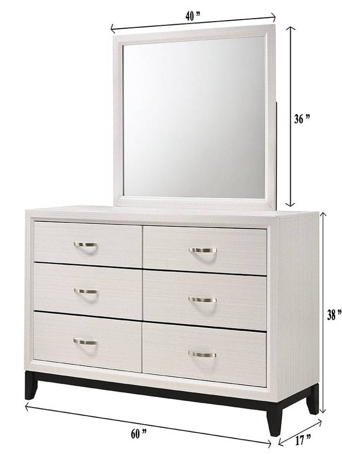 Crown Mark Akerson White Dresser and Mirror