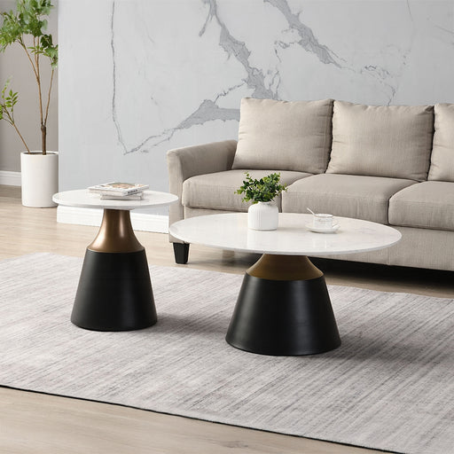 Acme Furniture Jaramillo White Natural Black 3pc Coffee Table Set
