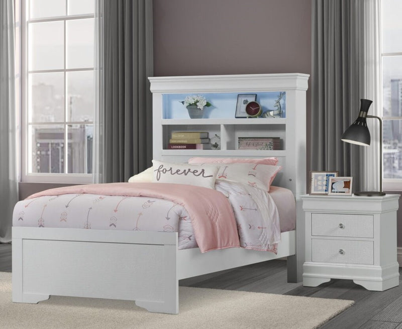 Global Furniture Pompei White 4pc Twin Bookcase Bedroom Set