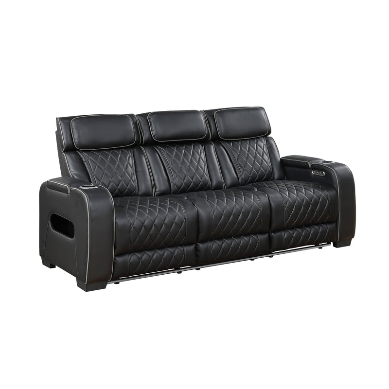 Home Elegance Fairway Black Power Double Reclining Sofa with Drop Down Cup Holders