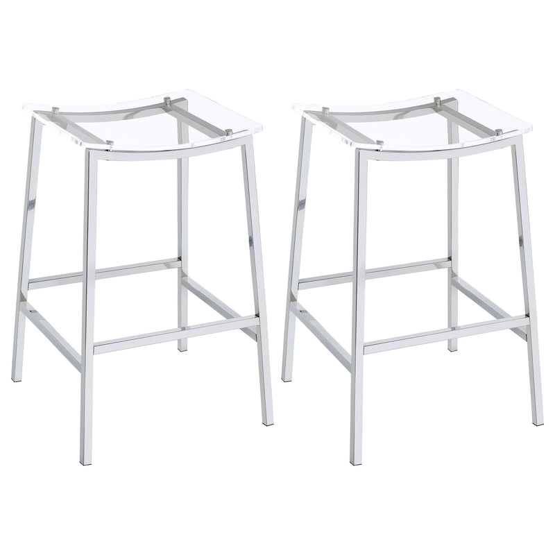 2 Coaster Furniture Jovani Clear Chrome Backless Bar Stools
