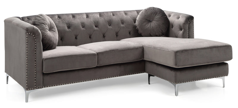 Glory Furniture Pompano Dark Gray Velvet Sofa Chaise