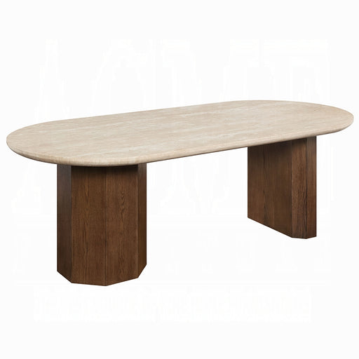 Acme Furniture Leonardo Travertine Dark Oak Dining Table