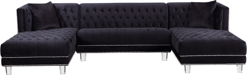 Meridian Furniture Moda Black Velvet 3pc Sectional