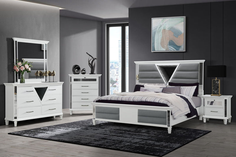 Global Furniture Marco Metallic White Dresser with LED 3D Mirror