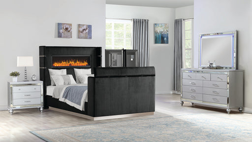 Galaxy Home Lavish Black 4pc Queen Bedroom Set With Fireplace