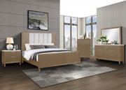 Crown Mark Kara Cerused Natural Queen Panel Upholstered Bed