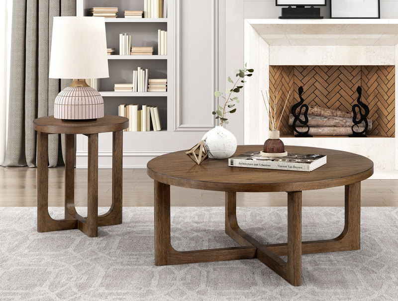 Home Elegance Brown Round 3pc Coffee Table Set