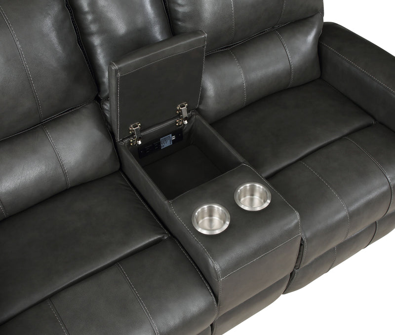 New Classic Furniture Linton Dark Gray Power Console Loveseat