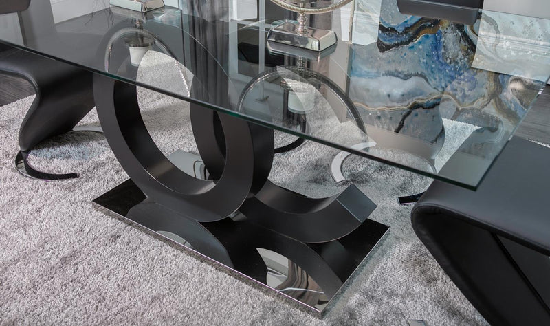 Global Furniture D2207 Black Clear Silver Dining Table