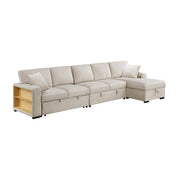 Home Elegance Pompano Beige Sectional with Right Chaise and Pull Out Bed