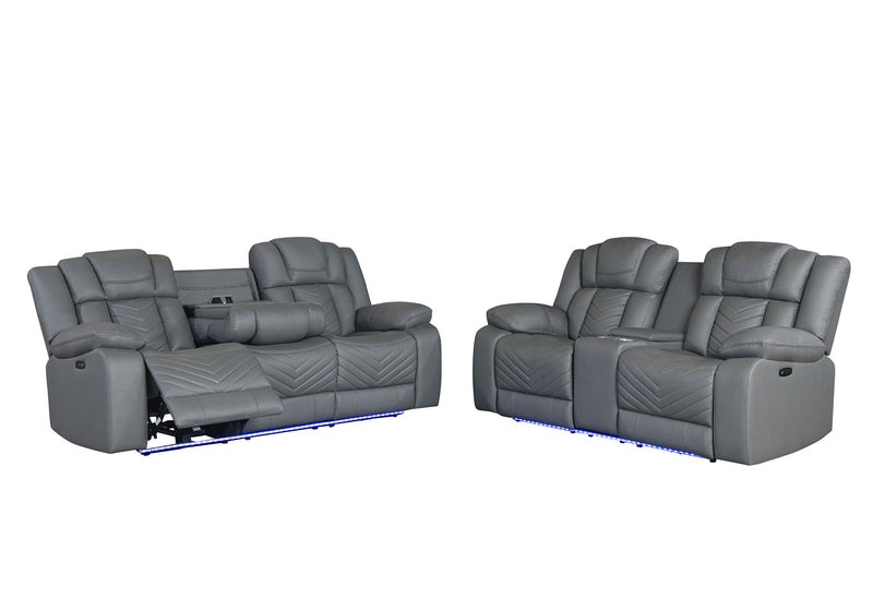 Global Furniture U7068 Grey Power Console Reclining Loveseat with LED