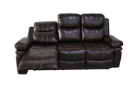 New Classic Furniture Kellen Brown Sofa with Dual Recliner and Drop Down Tray