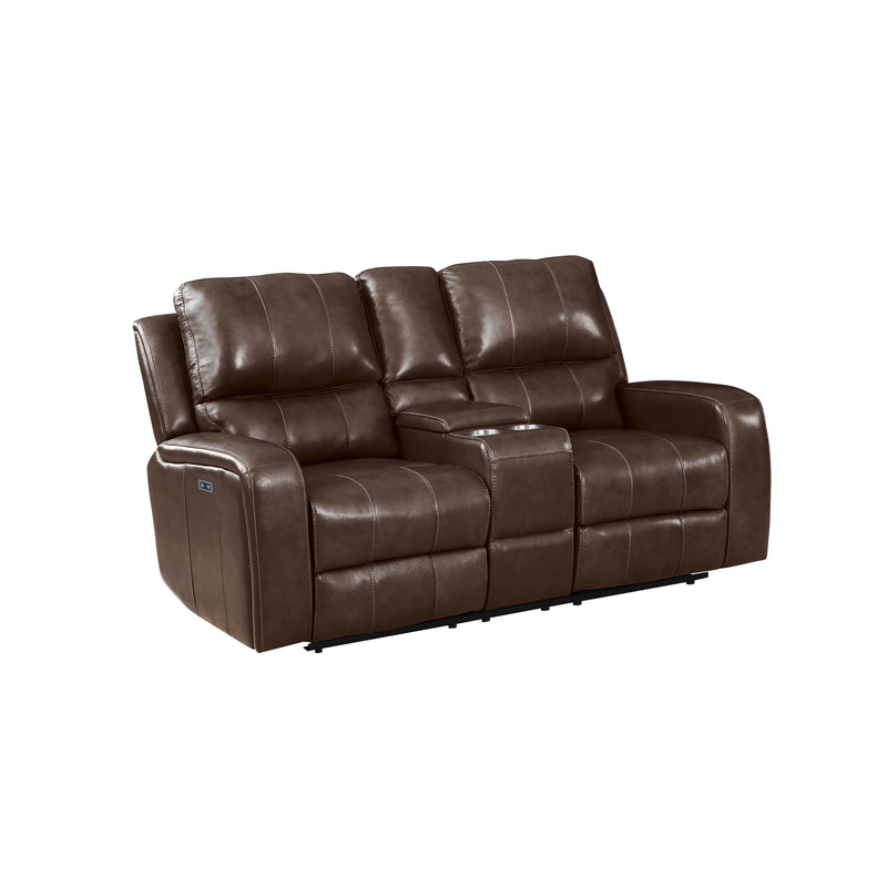 New Classic Furniture Linton Brown Console Loveseat With Power Footrest