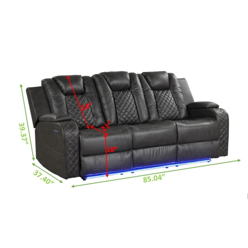 Galaxy Home Benz Brown LED Power Reclining Sofa