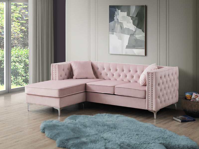 Glory Furniture Paige Pink Velvet Sofa Chaise