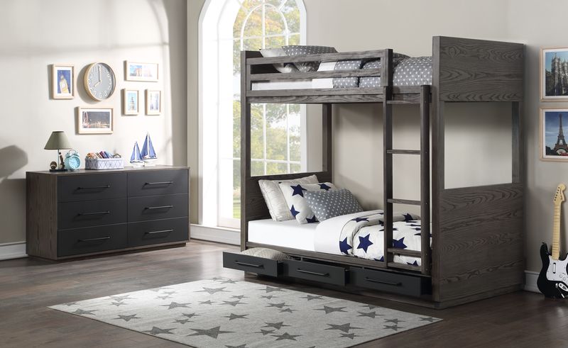 Acme Furniture Estevon Gray Oak Twin Over Twin Bunk Bed
