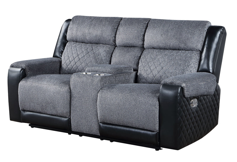 Global Furniture U5914 Black Grey Console Reclining Loveseat