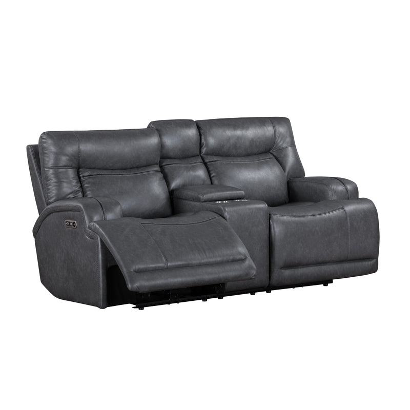 New Classic Furniture Titan Gray Console Loveseat with Power Headrest Footrest