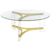Coaster Furniture Janessa Clear Matte Brass 3pc Coffee Table Set