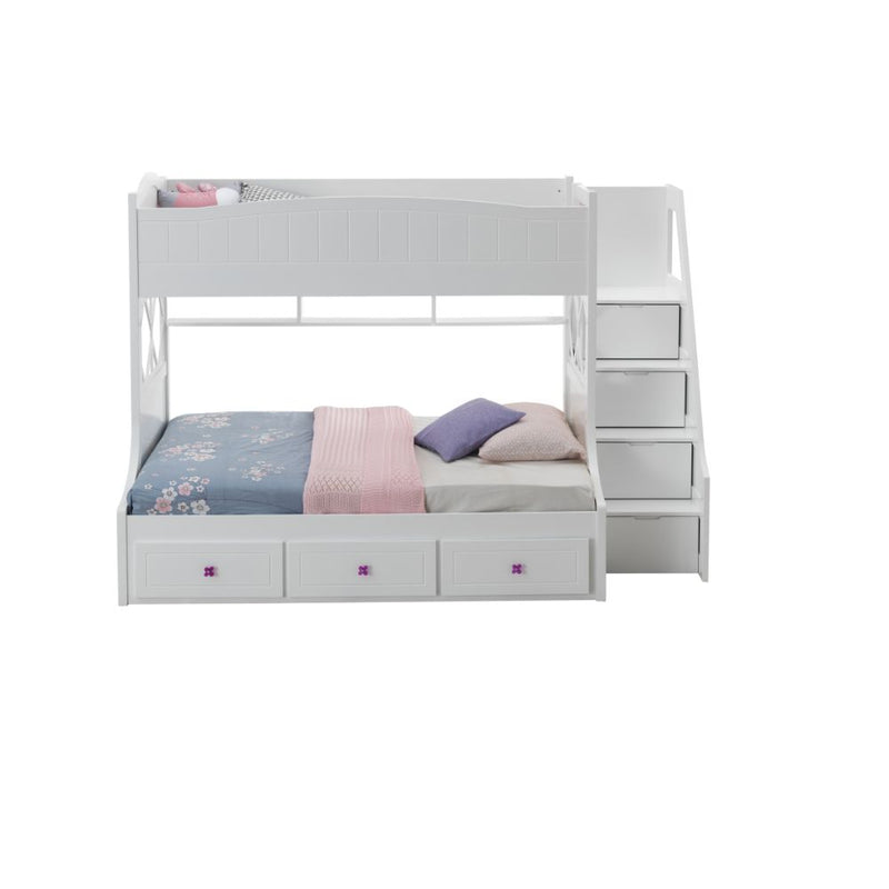 Acme Furniture Meyer White Twin Over Full Bunk Bed with Storage Ladder and Drawers