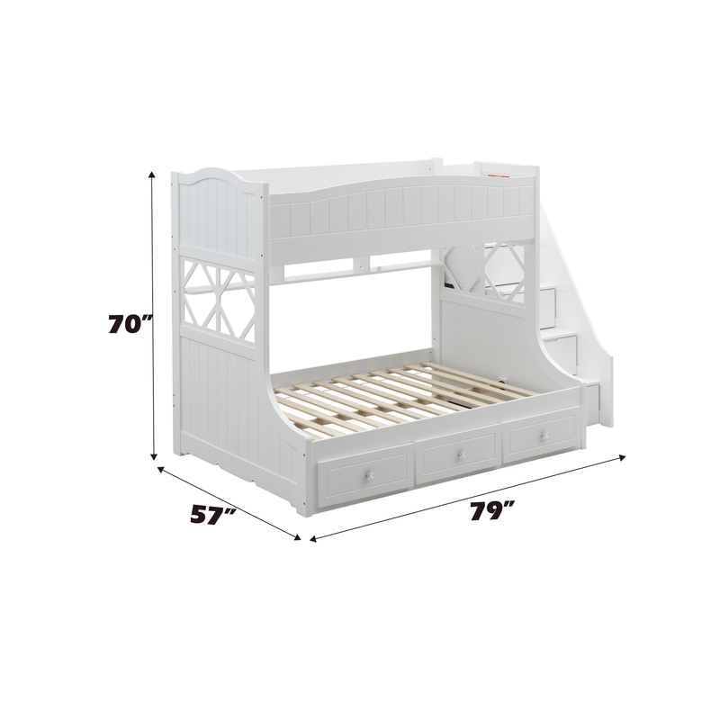Acme Furniture Meyer White Twin Over Full Bunk Bed with Storage Ladder and Drawers
